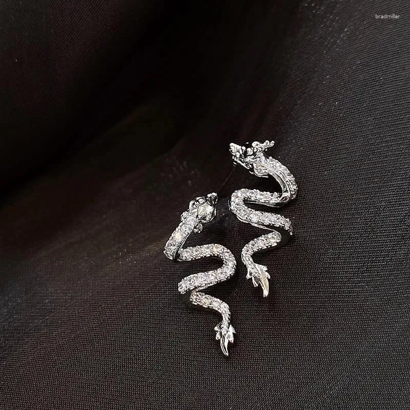 Stud -oorbellen Luxe metalen Dragon Snake For Women 2024 Exquise Sparkling Crystal Mini Chinese roestvrijstalen oorstoppen