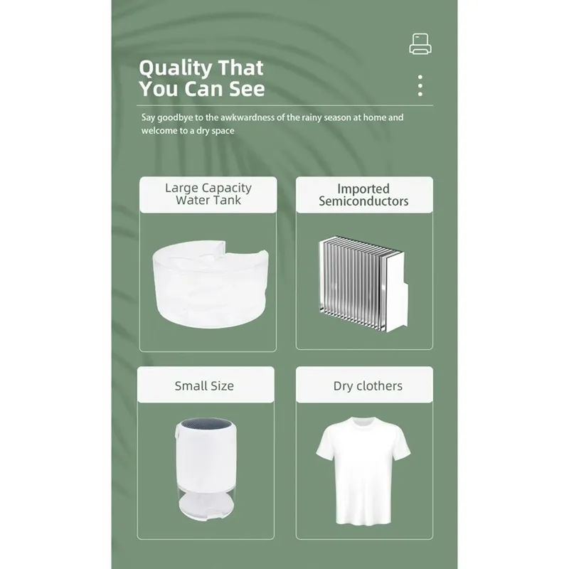 1 PCS Dehumidifier Moisture Absorbers Air Dryer White ABS 1100ML Water Tank Quiet Air Dehumidifier For Home Bathroom EU Plug Dehumidifiers