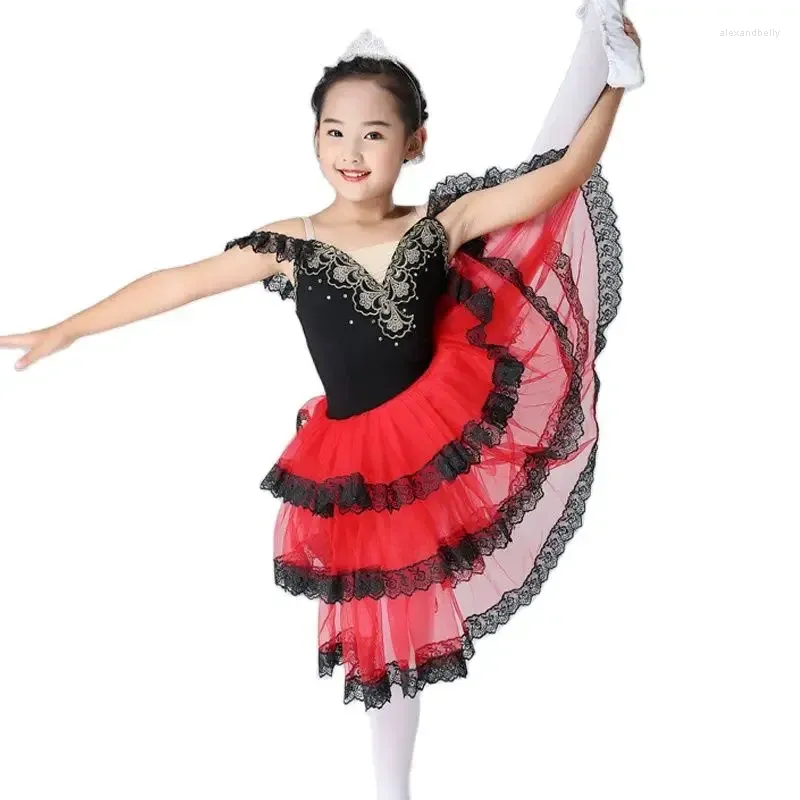 Scen Wear Professional Romantic Long Kjol Black Red Adult Adult Children's Ballet Performance Dress