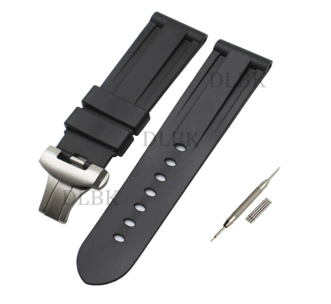 Watchband 24 mm hommes Watch Bands Black Diving Silicone Rubber Sports Strap Deployment en acier inoxydable + outils pour Panerai Luminor8099479