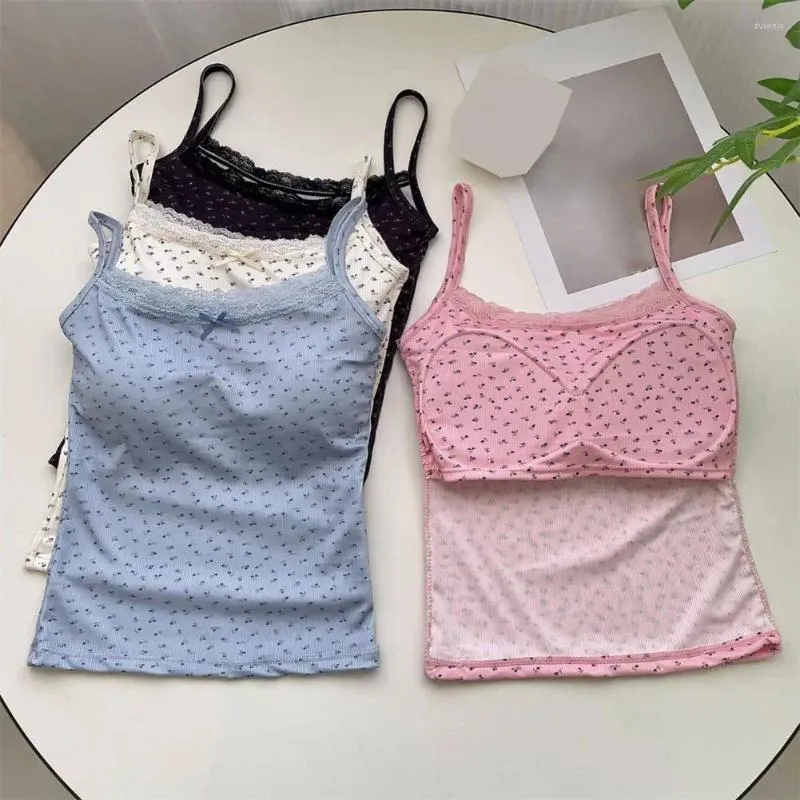 CAMESOSOLS Tanks Ademend tanktop Women Gevoerde stijlvolle dames kanten trim tops met boogdecor sexy backless gewas voor de zomer