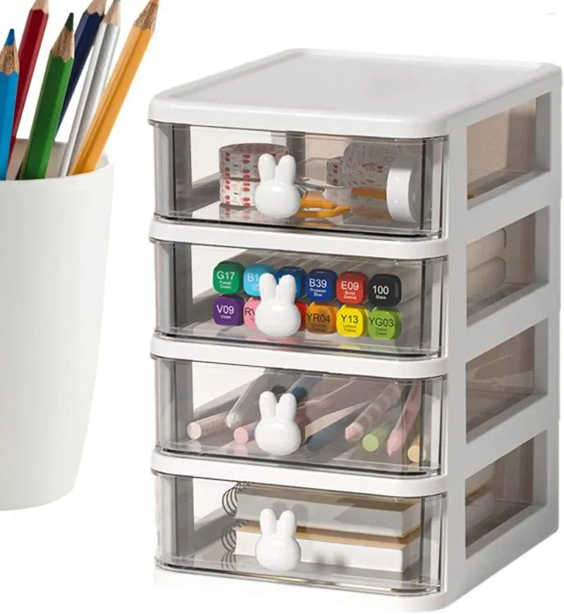 Lagringslådor Makeup Organiser för Vanity | 4-Tier Clear Desktop Cosmetics Organisers Large Capacity Desk med lådor