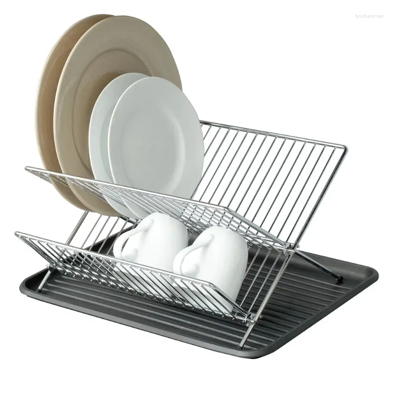 Kitchen Storage Smart Design Dish Drainer Rack With Sink Or Counter Drying Board - Chrome Organizer And Container