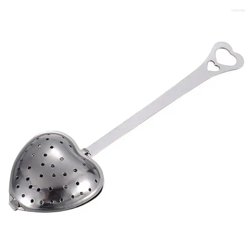 Te Scoops Maker Spoon Lång handtagsfilter Återanvändbar brantare hjärtformat mesh-hål Rostfritt Loose Leaf Infuser för hemmet