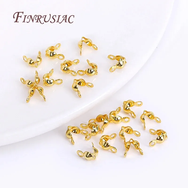 Supplies For Jewelry Wholesale 14K18K Gold Plated DoubleCup Bead Tip Cover Knot Crimp Clasp End Caps For Jewellery 240408