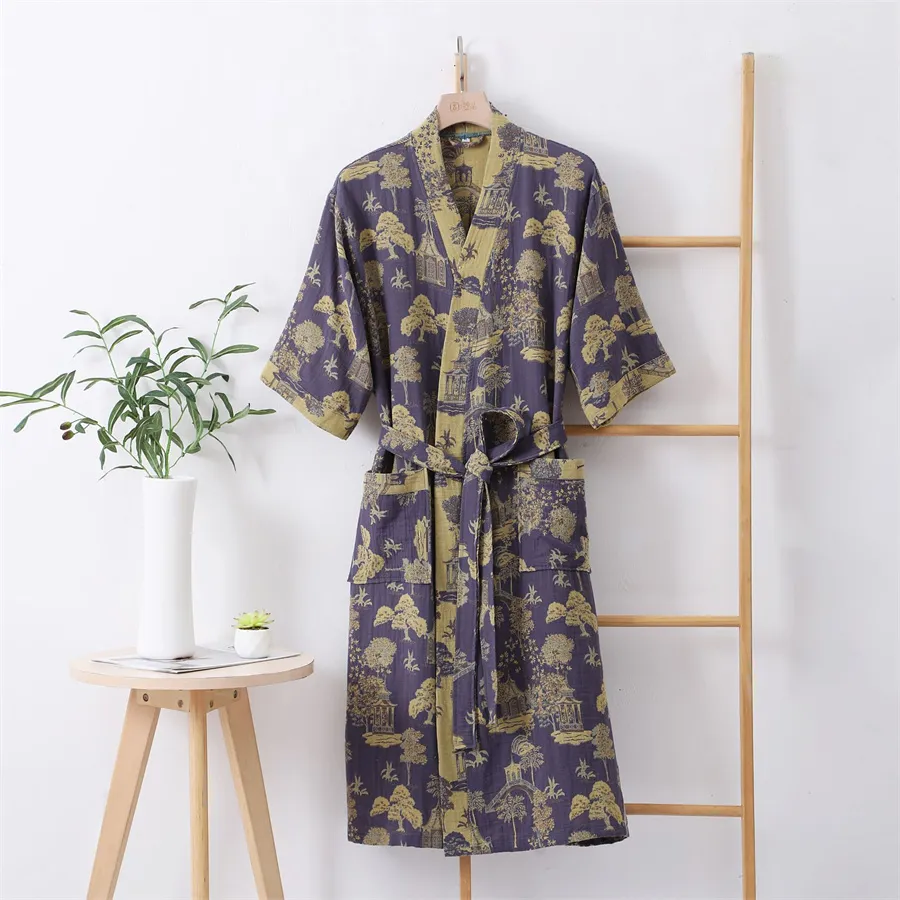 dhpeteb Product Title: Double Layer Gauze Bathrobe for Couples - V-Neck Kimono Sleepwear for Men and WomenProduct Description: The Double Layer Gauze Bathrobe