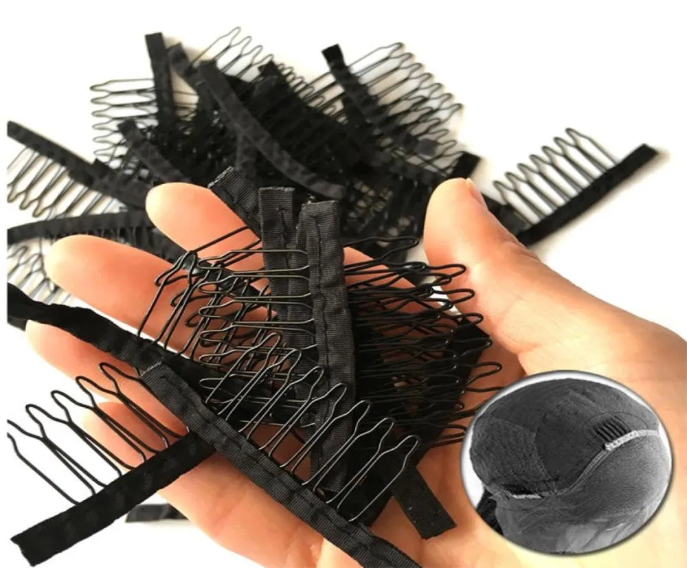 Wej grzebień z wytrzymałym polisterem tkaniną 7 zębów Akcesoria Peruków Włosy przedłużenie włosów Podłącz Combs 10100pcs Whole Black Lace Clips 2681612