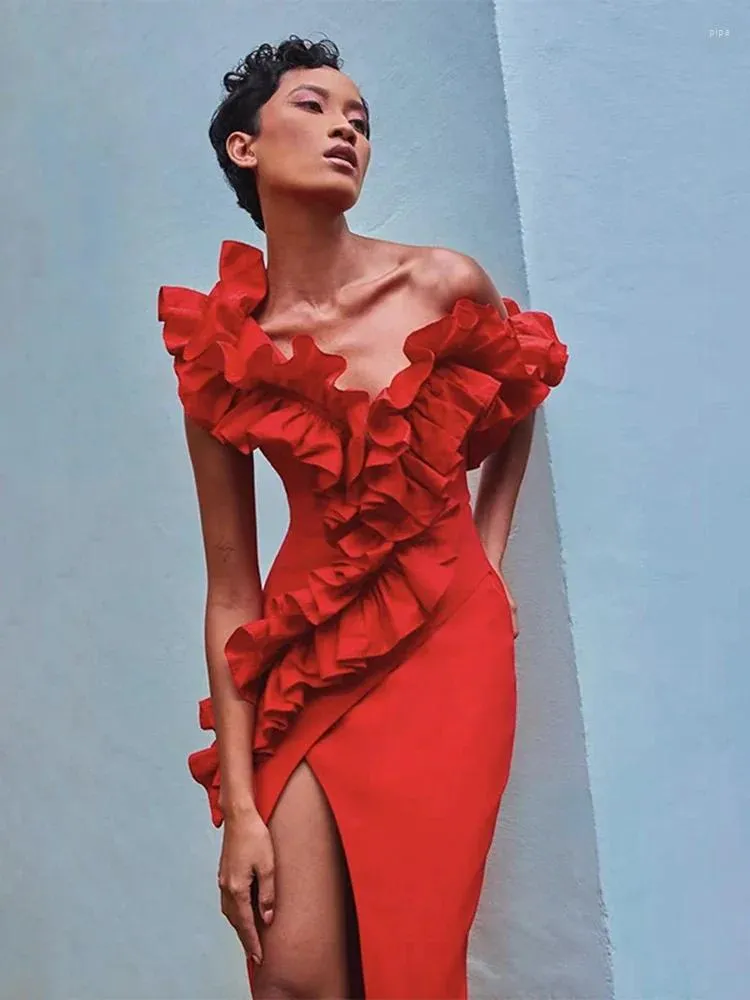 One Shoulder Red Maxi Evening Dress With Ruffles And Bodycon Perfect For Summer Parties And Celeb Events From Pipa 47.96 In Bulk DHgate.Com