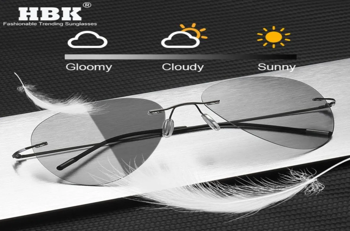 Titanium Rimless Pochromic Sunglasses Men Polarized Driving Ultralight Pilot Sun Glasses for Outdoor Fishing UV400 T2006198431002