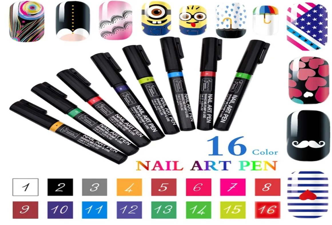 Nytt märke 3D Nail Art Pen 16 Colors Charm Women039s Delicate Pretty Diy Nail Art Nail Polish Pen UV Gel Manicure Tool 9205688