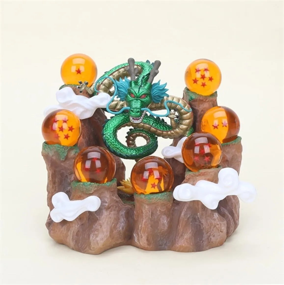 Japanese Anime Shenron Shenlong Green metallic gold Model Toy PVC Figure Mountain base Resin ball scene decration Y12218900602