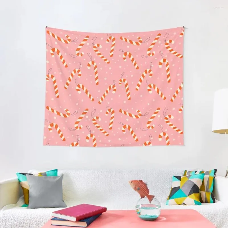 Tapisseries Candy Cane Match Pink and Red Tapestry Wall Déco Room Decoration Corée de style coréen