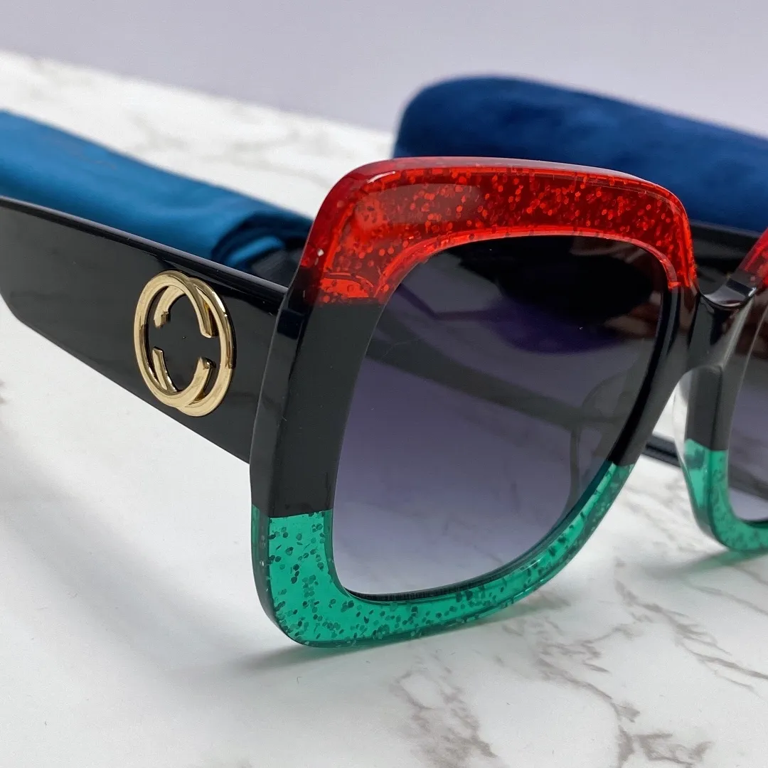 Oversized Square Glasses: Black Frame, Mixed Color Glitter