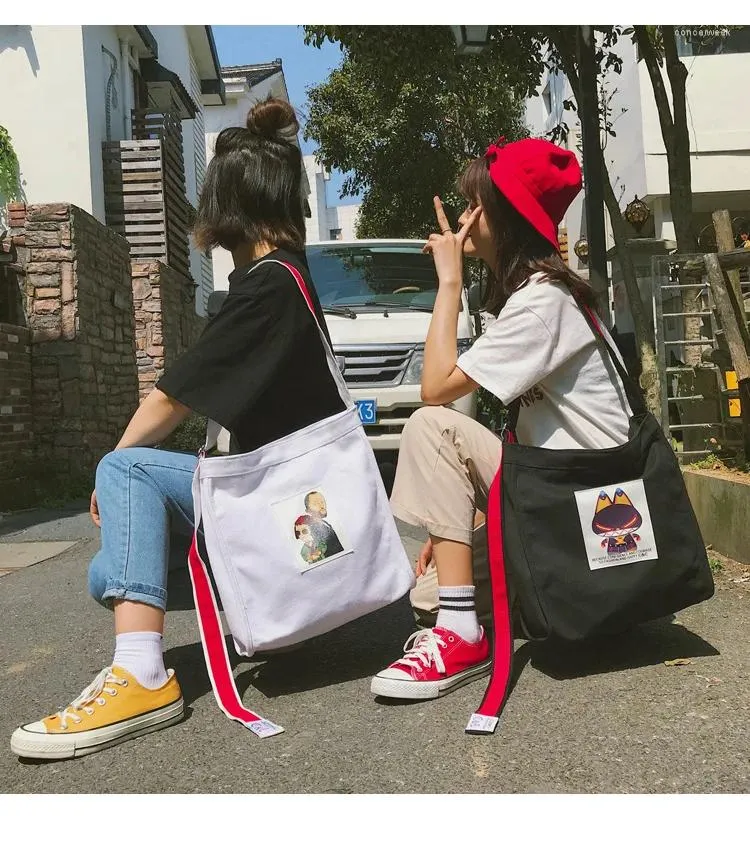 Drawstring Korean Summer Shoulder Map Canvas Big Bag Female Student Messenger Ladies Hand Bags Handbag