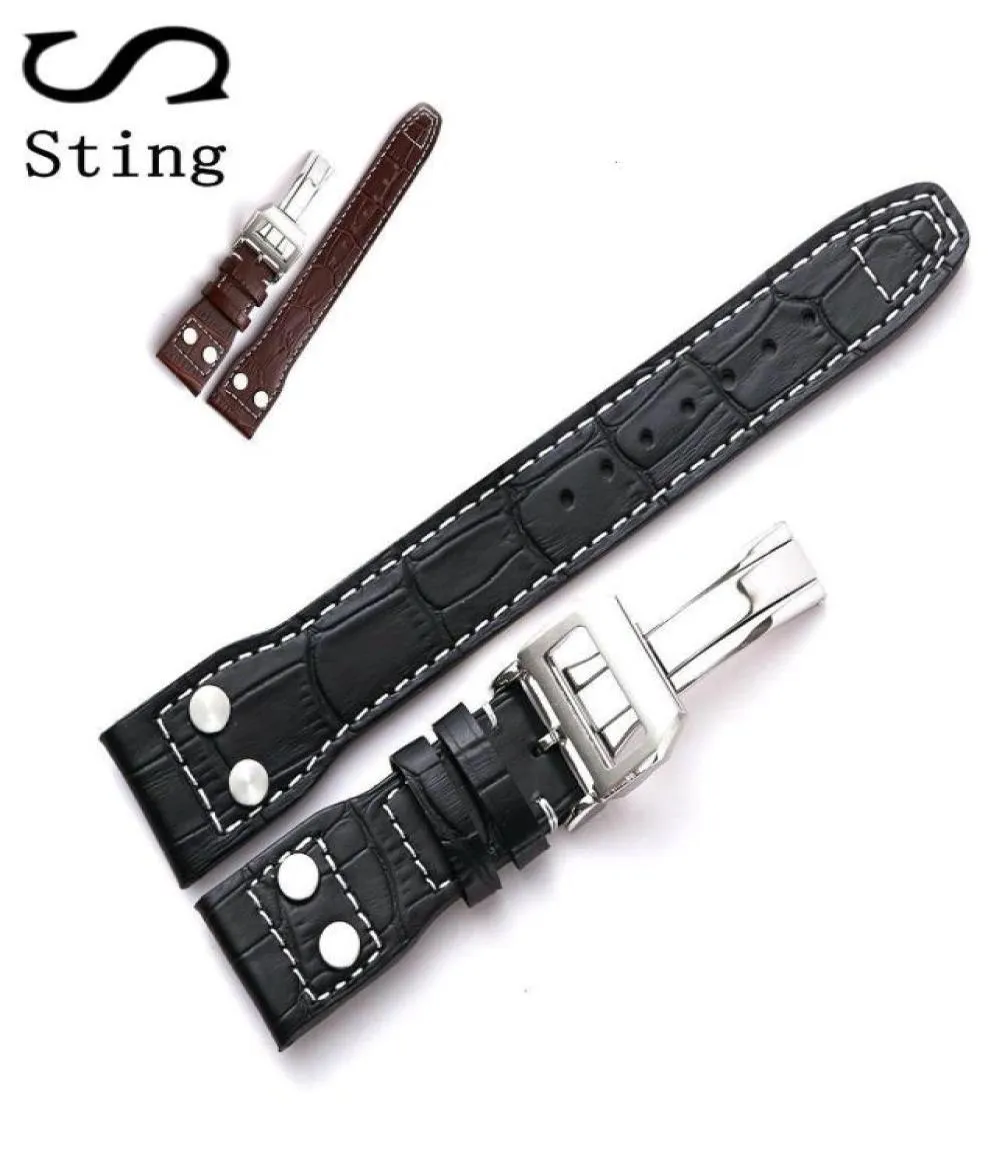 Alta qualidade Genuíno de couro de bezerro macio Strap para IWC Mark 17 Série Watch Band 20 22mm Belt Bracelet com Rivet T1907057768162