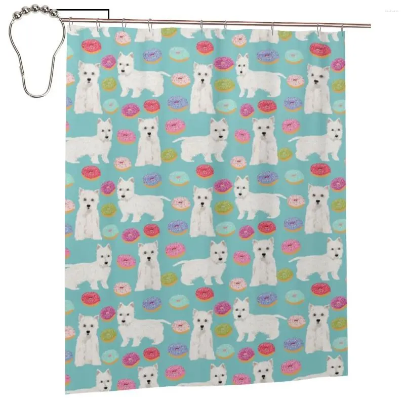 Duschvorhänge Westie Donuts Terrier Vorhang für Badehörner Personalisiertes lustiges Bad Set mit Iron Hooks Home Decor Geschenk 60x72in