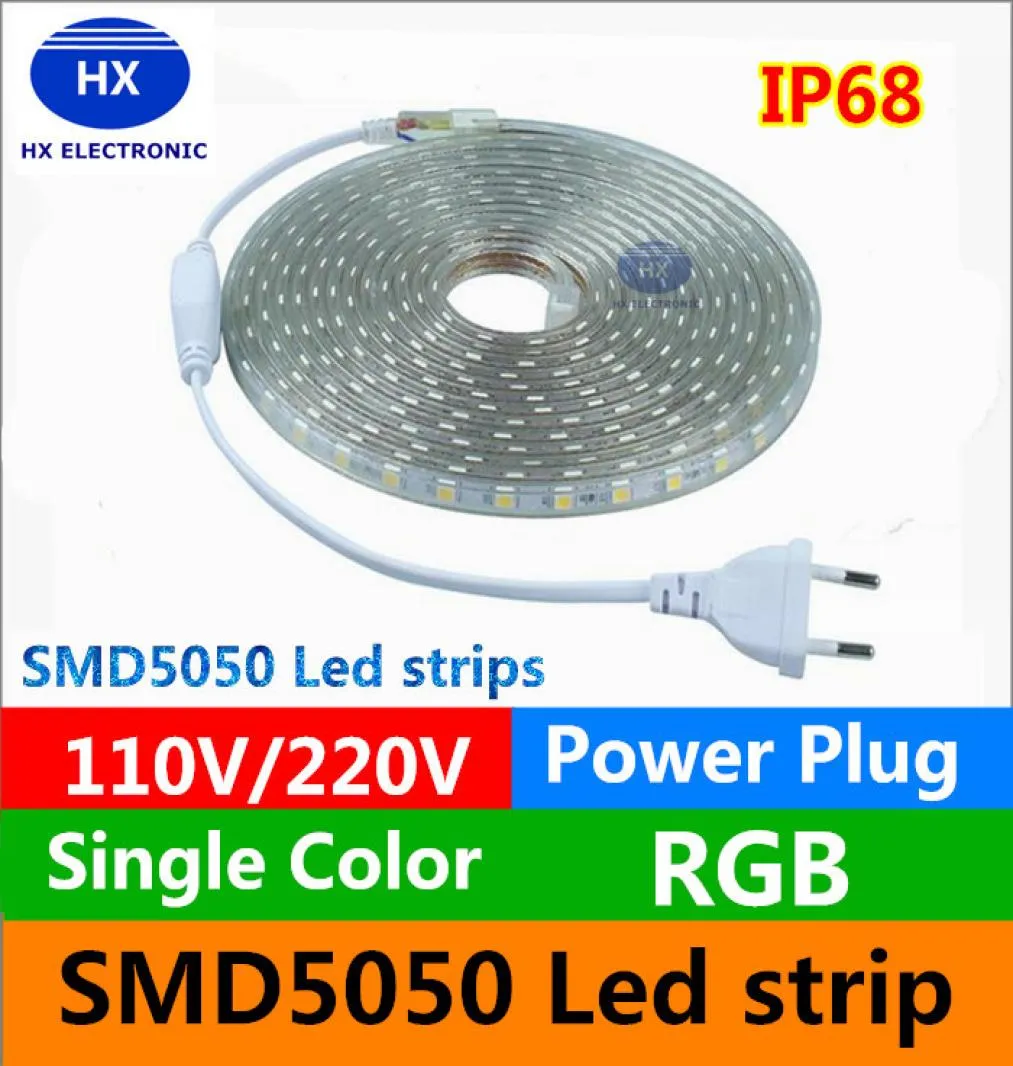 110V220240V Hoge spanning 100m LED -strips 5050 Waterdicht 10m 15m 20m 25m 30m 35m 40m 45m 50m LED -lichtstrips Power Suply1251470