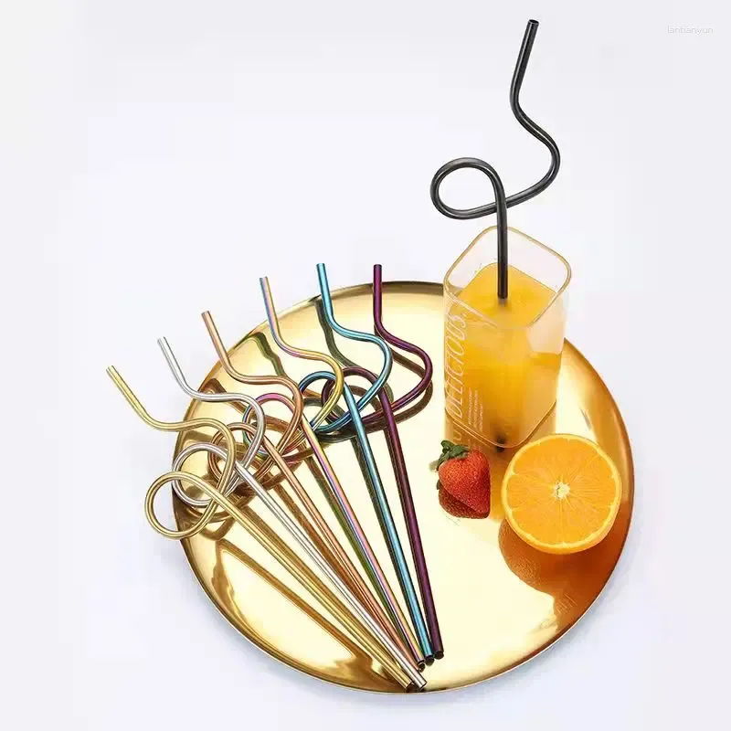 Drinking Straws Promotional Eco-Friendly Stainless Steel Straw Irregular Long Reusable Kitchen Bar Party Accessories