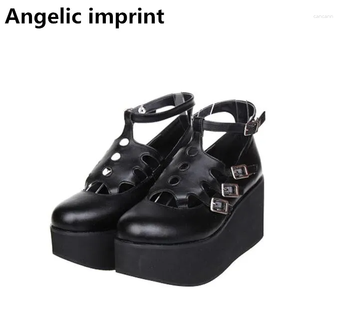 Chaussures habillées angélique imprime femme mori girl lolita cosplay dame talons hauts cales pompes femmes princesse fête blanc noir