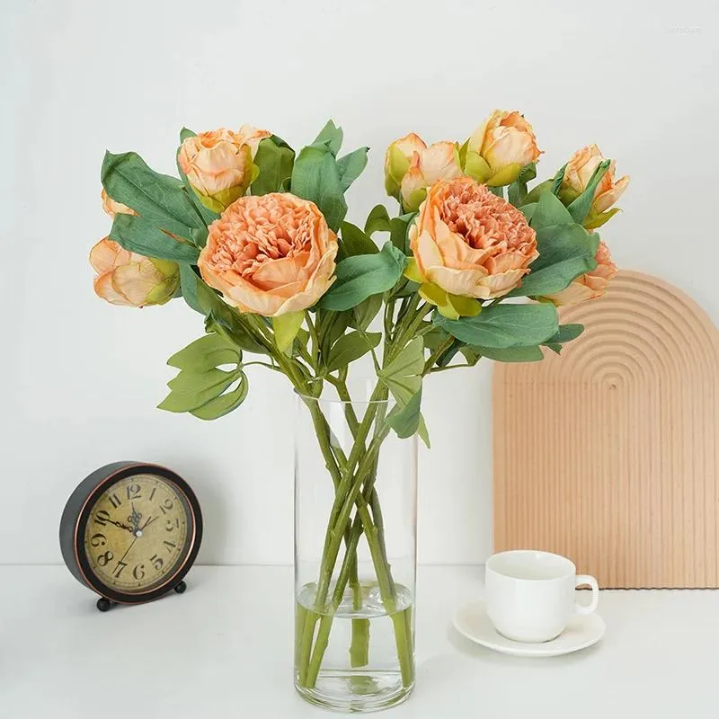 Dekorative Blumen künstliche Retro verbrannte Kante Pfingstrose Seiden gefälschte Pflanze Valentinstag Geschenk Simulation Blume Pink Penpfen Bouquet Hall Dekor Dekor