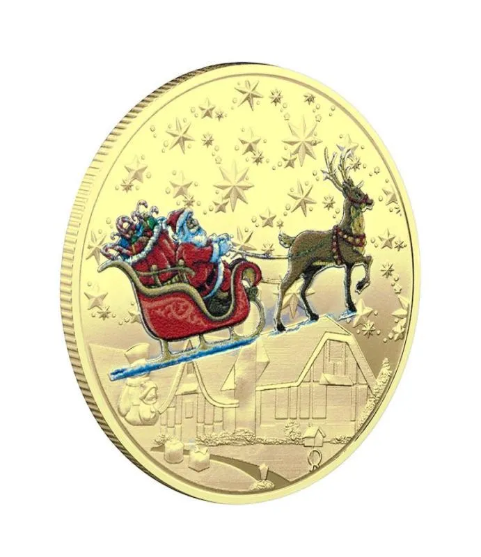 10 styles Santa Commemorative Gold Coins Decorations Embossed Color Printing Snowman Christmas gift Medal Whole6736259