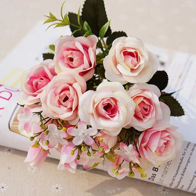 Dekorative Blumen 1 Bouquet 10 Köpfe europäischer Stil künstlicher Royal Rose Home Room Dekor