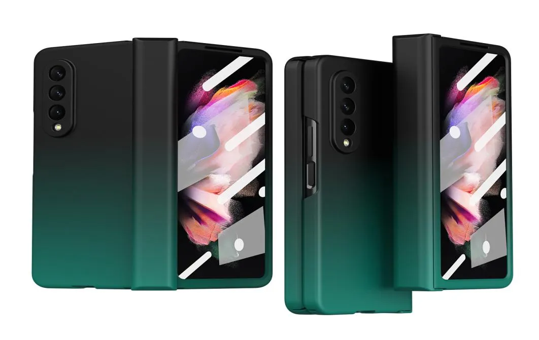 Färggradient Tritan Telefonfodral för Samsung Galaxy Z Fold 3 5G gångjärn Cover 3 PC med framskärmglas9308962