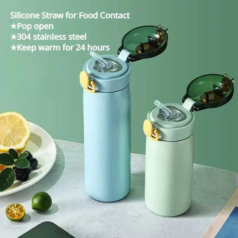 Stainless Steel Cartoon Vacuum Insulated Kids Water Bottle with Straw ...