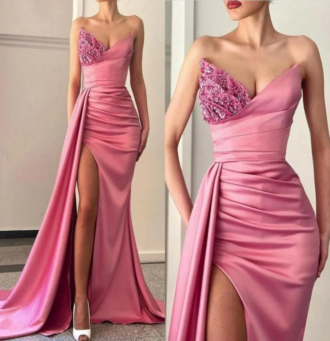 Eleganti abiti da sera arabo arabo abiti sexy anteriori di fronte a pieghe splitte artivoli abiti da ballo lunghi con cristalli di perline Vestidos1232787