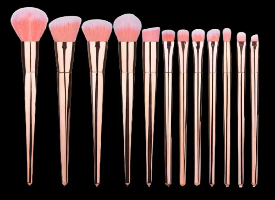 12pcs pincéis de maquiagem de ouro rosa define a fundação em pó Blusher Face Make Up Brush Contour Centro Bush Eyeshadow sobrancelha Beau1547156