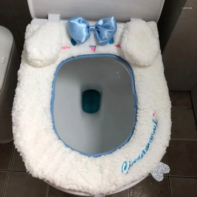 Capas de assento no vaso sanitário capa adorável espessada espessada de veludo de inverno quente redonda almofada redonda decoração de banheiro acessórios