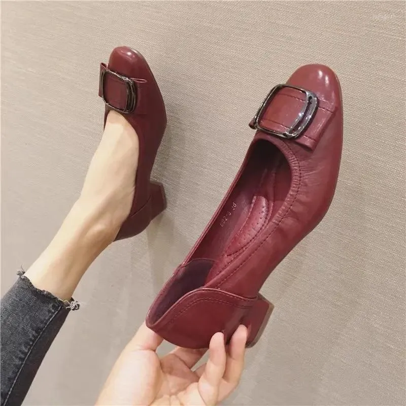 Dress Shoes Plus Size 42 High Heels Bow Soft Leather Women Pumps Ladies Slip On Work Office Casual Low Red Wedding