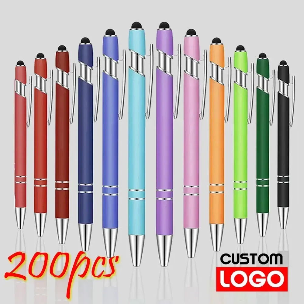 PENS 200 PCS LICHT METAL CAPACITIVE UNIVERSAL TUNDER SCHERME STYRUS BALUS BALPOINTSCHRIJVEN Writing Stationery Office Geschenken Gratis aangepast logo