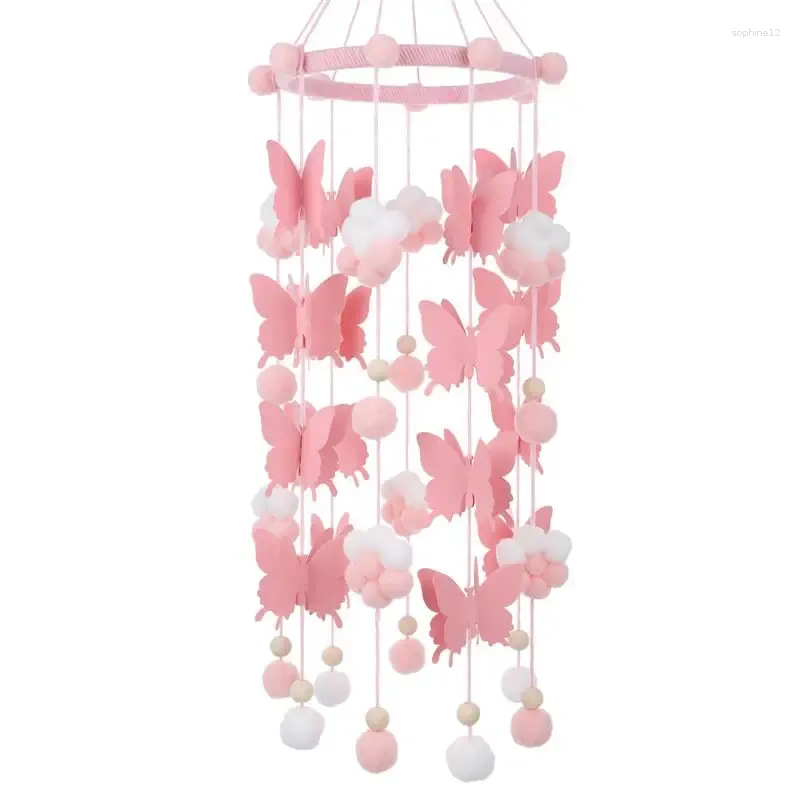 Decorative Figurines Colorful Butterflies Pendant With Plush Ball Wall Hanging Ornament Baby Crib Mobile For Bedroom Interior