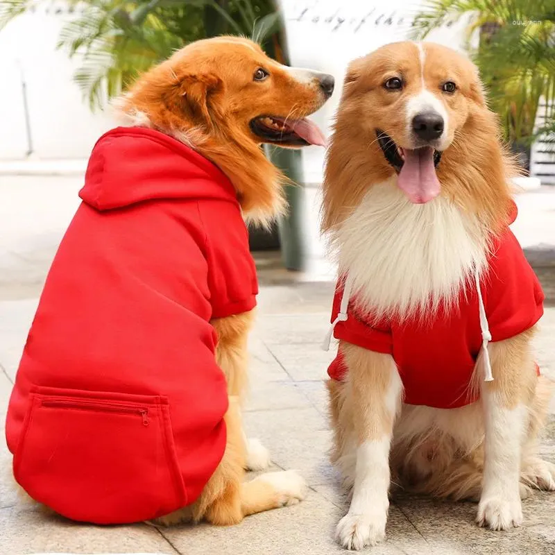 Köpek Giyim XL-5XL Büyük Boy Kış Polar Sıcak Giysiler Altın Retriever Paltosu Fermuar Cepli Pet Pet Ceket Hoodie Orta Büyük Köpekler