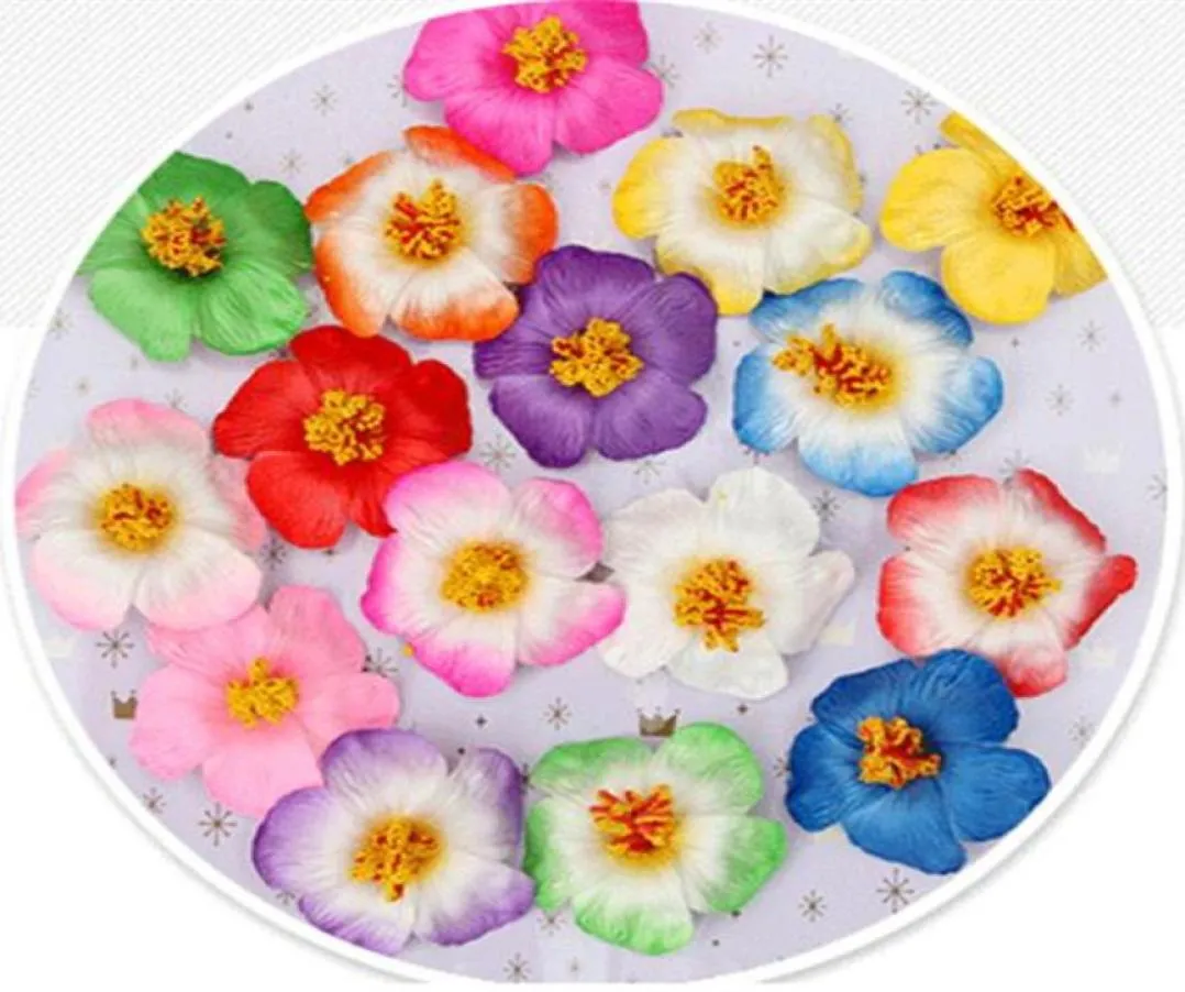 100pcs 9cm Frangipane Frangipani Fleur Sinensis Tête de fleur artificielle Hibiscus 16 Colors3181686