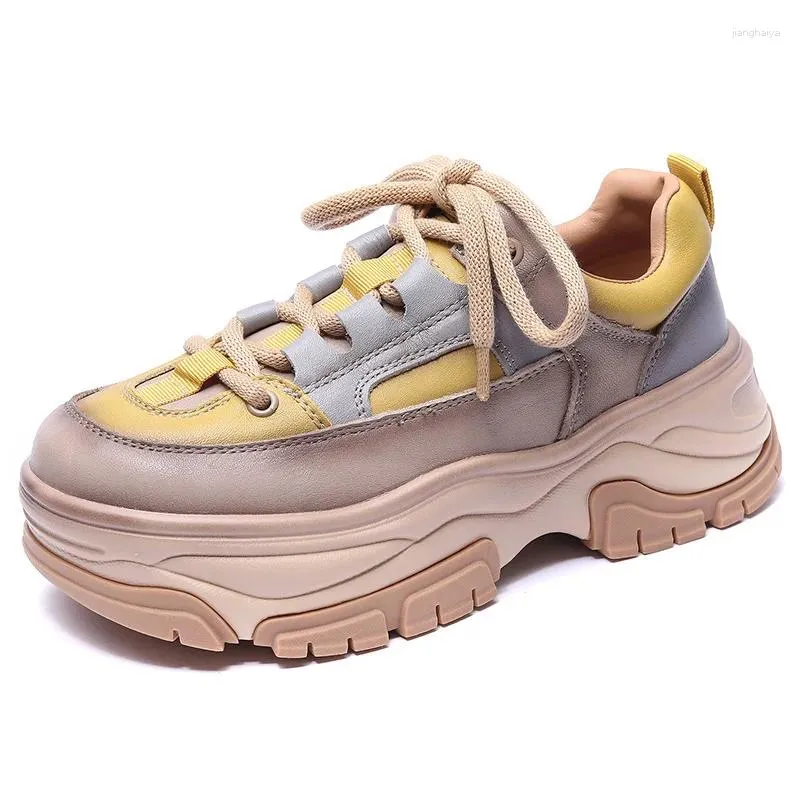 Lässige Schuhe 2024 Frühling Frauen Single echtes Kuhleder Schnürten Sneakers gemischte Farben Mode Original Design für Frauen