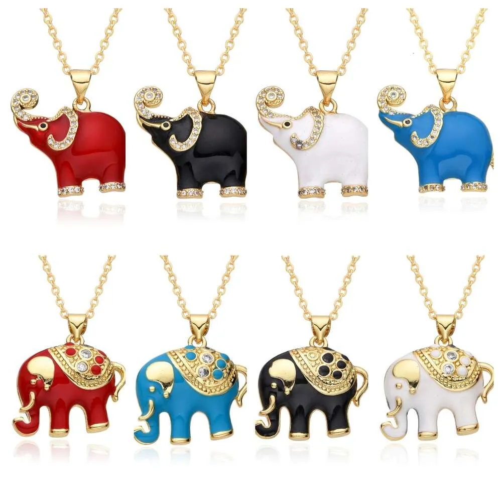 New Colorful Oil Dropping Elephant Hanging Shaped Micro Set Zircon Pendant  Necklace Instagram Style Accessories