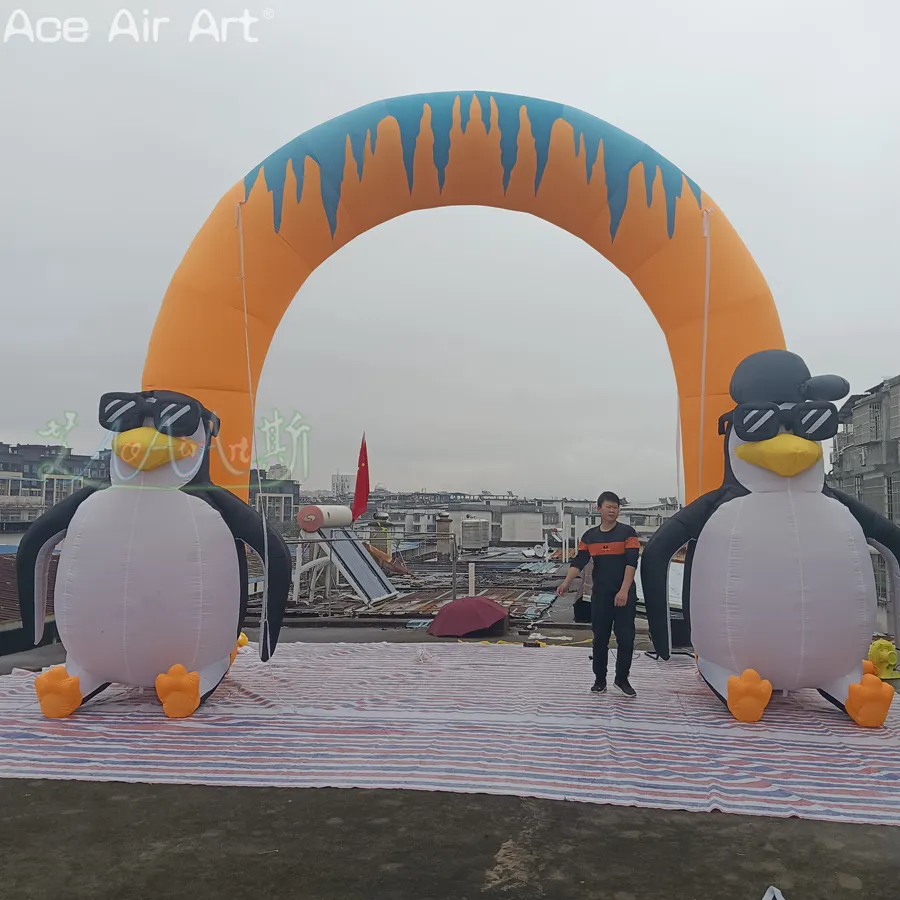 Utomhusdekoration 6m W 20ft bred uppblåsbar Penguin Arch Entertainment Animal Archway Entrance för zoo eller affärsuthyrning