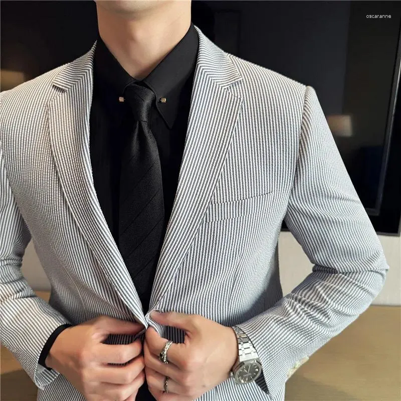 Men's Suits Brand Texture Pattern Blazers Fashion Slim Casual Business Dress Suit Jacket Social Party Coats Tops Men Clothing