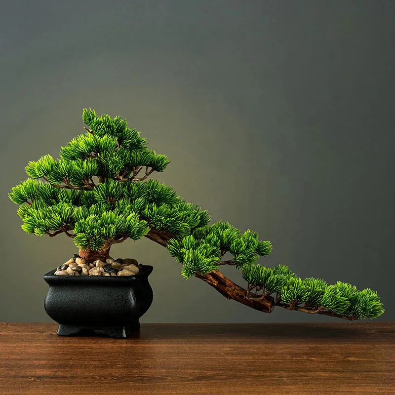Simulering Fake Tree Bonsai Home Living Room Chinese Sand Table El Porch Landscaping Decoration Green Plant Ornaments 240408