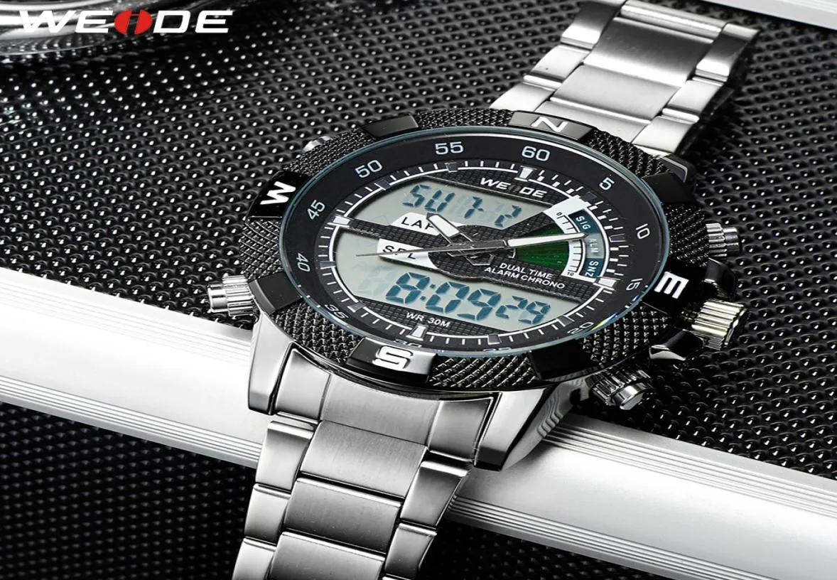 Weide Digital Display Mens Sport Hours Luxury Business Military Military en acier inoxydable STRAP QUARTZ CLOCHE DE TRAPEL