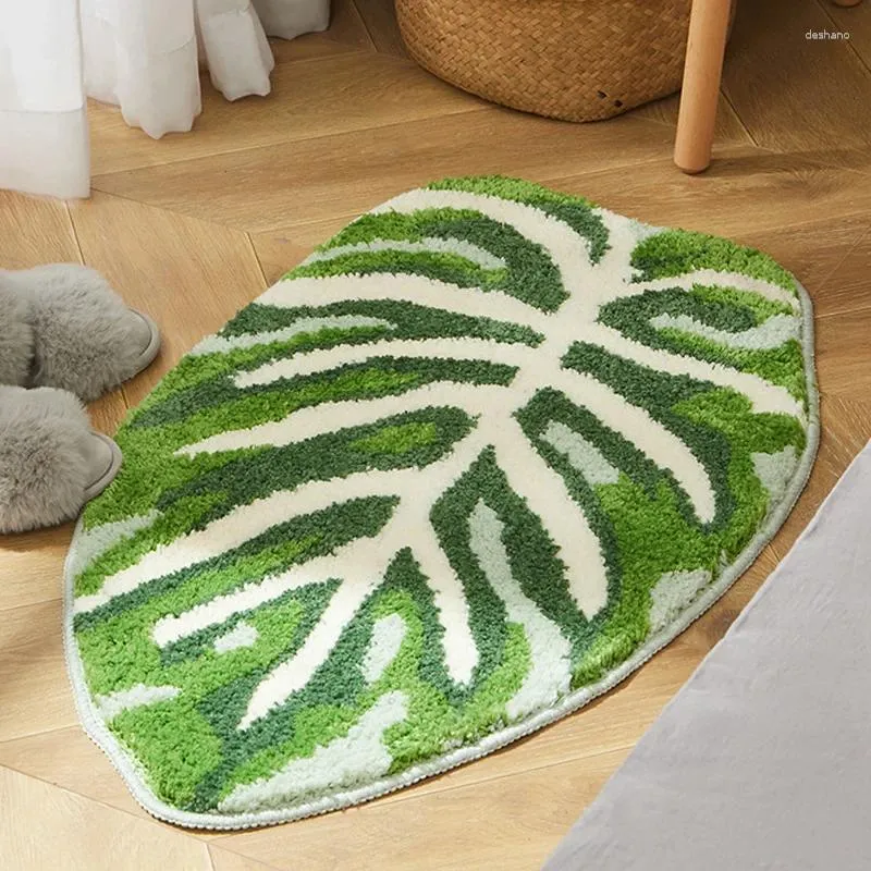 Alfombras forma de hoja verde alfombra alfombra alfombras de sala de estar dormitorio baño largo baño no deslizante té mesa de té decoración del hogar