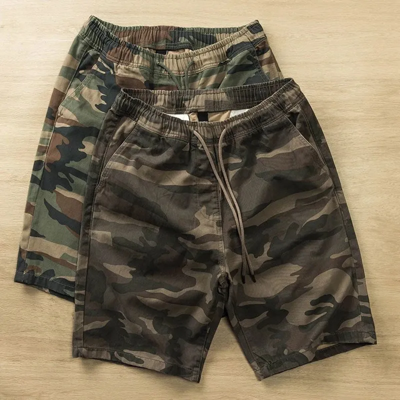 Bermuda calças curtas para homens camuflage mass de carga de cargo CAIZ CAMO CANTELA COM CORBA DE DURTO GRANDE E ALTO ALIGADO SO2K confortável 240401