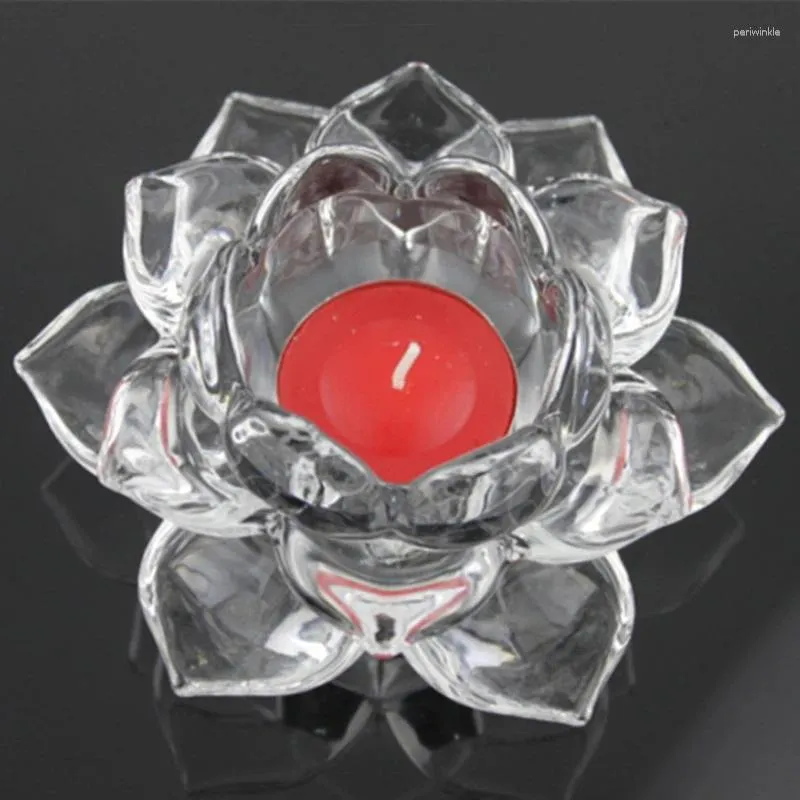 Ljushållare kristallblomma hållare miniatyr lotus glas bord ljusstake hem dekoration tillbehör födelsedagsfest dekor prydnad
