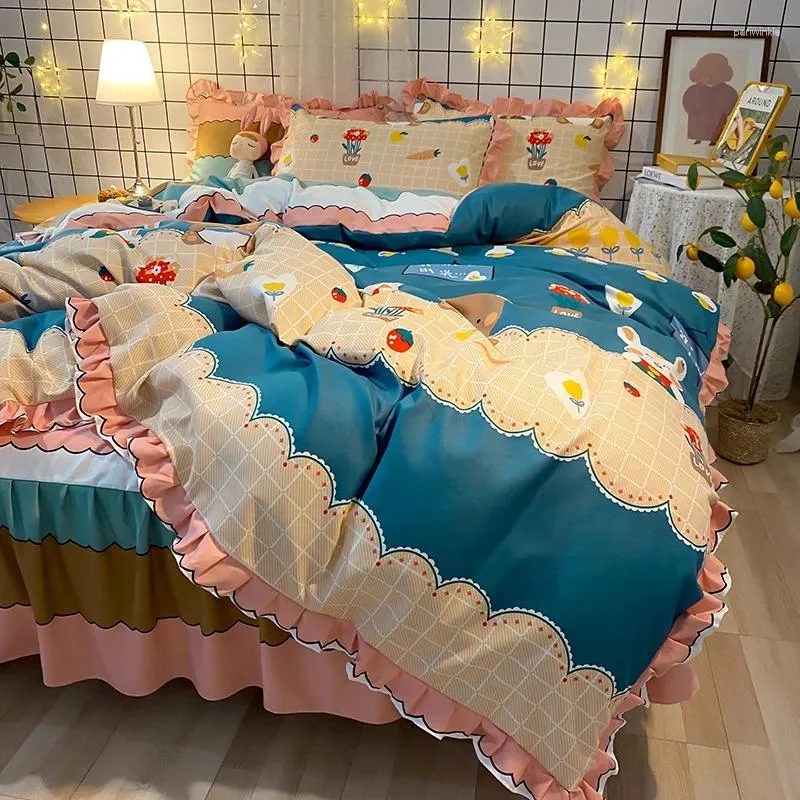 Bedding Sets Cotton Blends Princess Style Home Set Four Pieces For 1.5m/1.8m/2.0m Bed Print N12