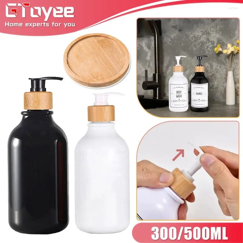 Dispensateur de savon liquide 300/500 ml de bouteille à vaisselle rechargeable Lotion à main Récipient de salle de bain rangement avec pompe en bambou