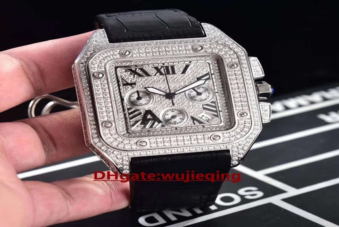 Najnowsza marka Men039s Full Diamond Watch 44 mm japoński ruch VK Multifunction Runing High Birth Glass 904L S5711972