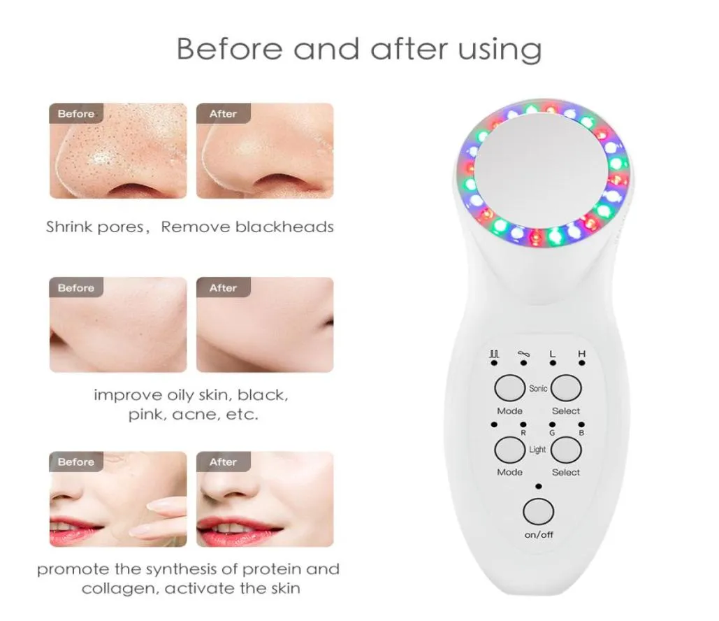 Massaggio facciale portatile Attrezzatura di bellezza Pon Terapia di luce a colori LED 3MHz Viso Spa per la pelle Ringiovanimento della pelle Whiten1530727