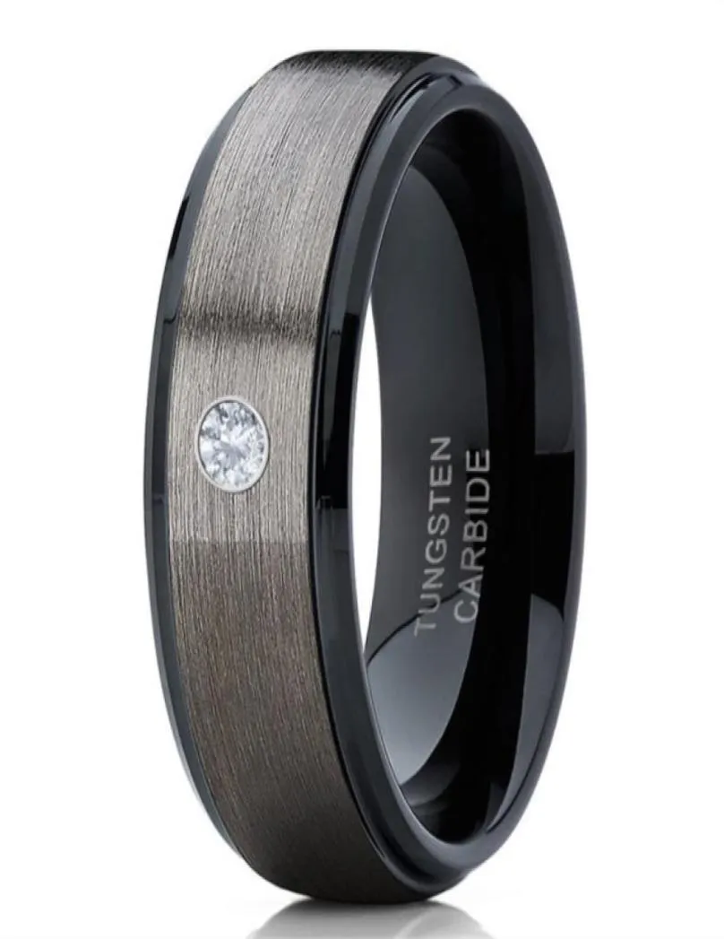 Men039S 8 mm zilver geborsteld zwarte rand wolfraam carbide ring diamant trouwband sieraden voor mannen size 6133986232